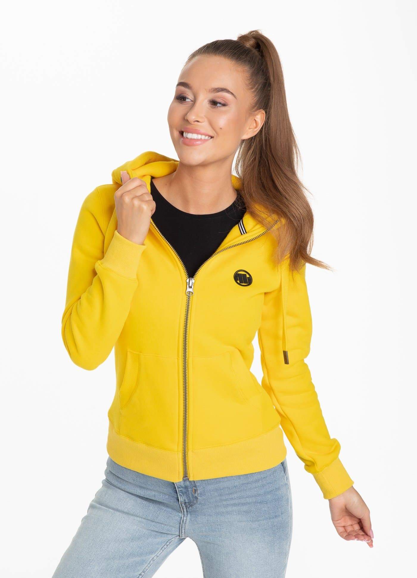 Women's hooded zip SMALL LOGO Yellow - Pitbull West Coast  UK Store