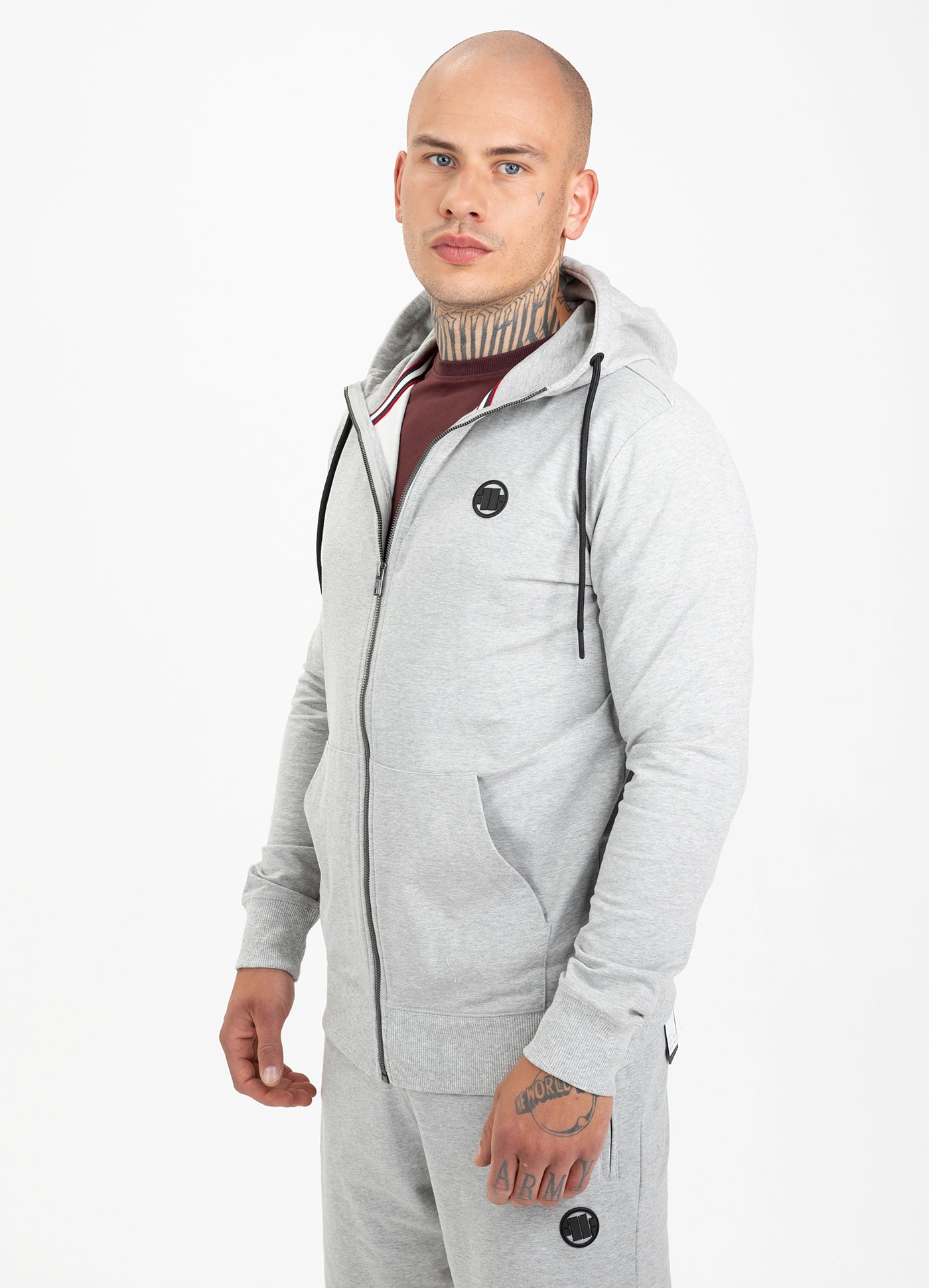 ZIP UP HOODIE SMALL LOGO FRENCH TERRY 220 GREY - Pitbull West Coast  UK Store